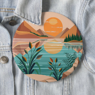 Chapa Redonda De 15 Cm Paisaje de puesta de sol en un lago de montaña tra