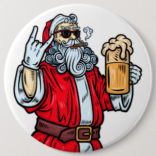 Chapa Redonda De 15 Cm Papá Noel Malo, Rock, Cerveza y Cigarro
