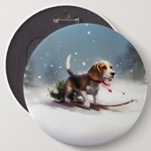 Chapa Redonda De 15 Cm Pascua de Navidad nieve invierno Beagle