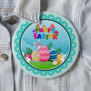 Chapa Redonda De 15 Cm Pascua Feliz Colorida – Conejito y Huevos Lindos