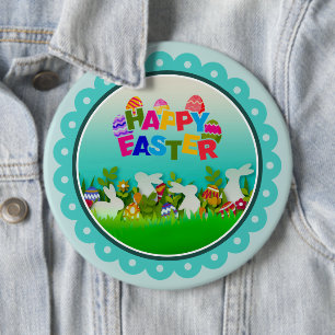 Chapa Redonda De 15 Cm Pascua Feliz Colorida – Conejito y Huevos Lindos