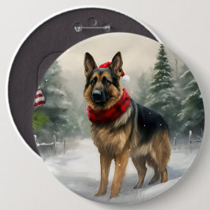 Chapa Redonda De 15 Cm Pastor Alemán en Navidad con Nieve