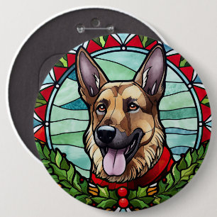 Chapa Redonda De 15 Cm Pastor Alemán Vidrio Pintado Navidad