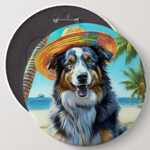 Chapa Redonda De 15 Cm Pastor Australiano en la Playa regalo de verano pa