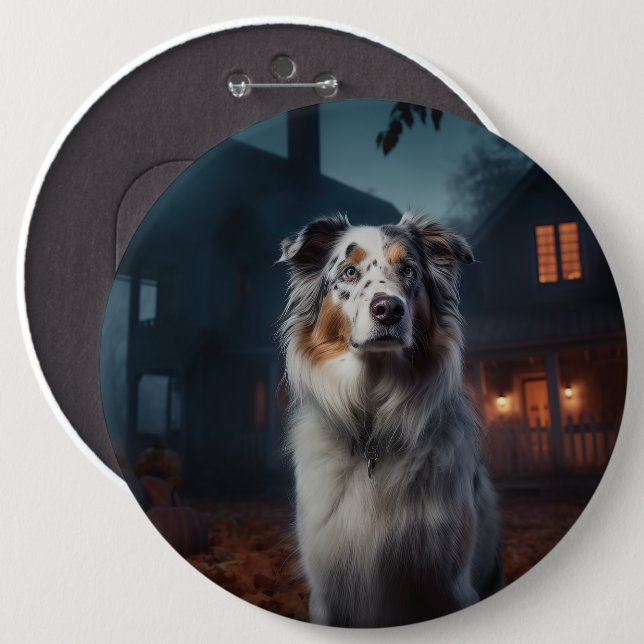 Chapa Redonda De 15 Cm Pastor australiano Halloween Scary (Anverso y reverso)