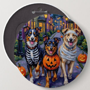 Chapa Redonda De 15 Cm Pastor Australiano Pidiendo Dulces en Halloween