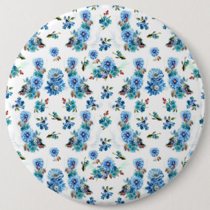 Chapa Redonda De 15 Cm Patrón de ejecución de flor de coral de color azul