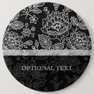 Chapa Redonda De 15 Cm Patrón de encaje floral vintage negro y blanco