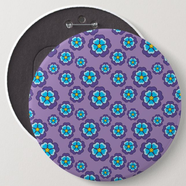 Chapa Redonda De 15 Cm Patrón de flores azules violetas (Anverso y reverso)