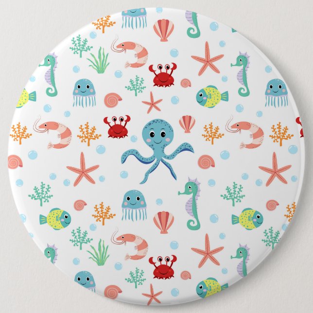 Chapa Redonda De 15 Cm Patrón del mundo marino (Anverso)