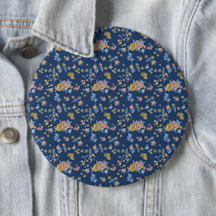 Chapa Redonda De 15 Cm Patrón floral de efecto de hilo de fondo azul