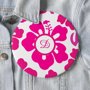 Chapa Redonda De 15 Cm Patrón floral de Hibiscus en Hawaii tropical rosa