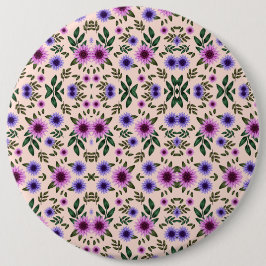 Chapa Redonda De 15 Cm Patrón floral redondo con púrpura, rosa y azul 