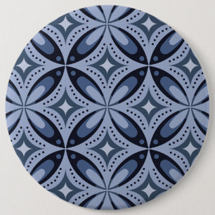 Chapa Redonda De 15 Cm Patrón geométrico azul estilo retro