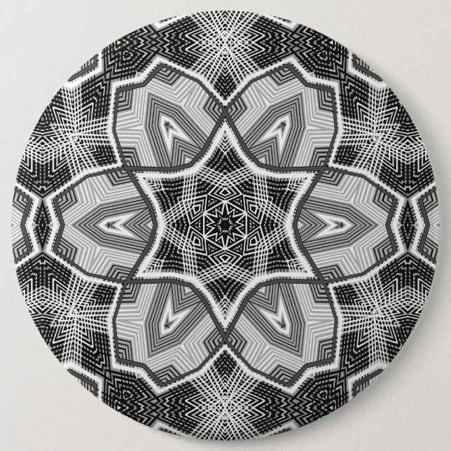 Chapa Redonda De 15 Cm Patrón geométrico de apertura en blanco y negro (Anverso)