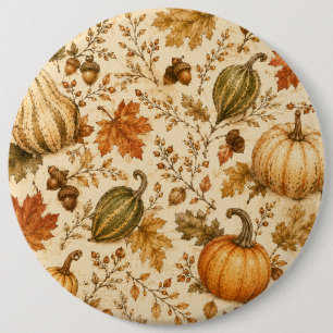 Chapa Redonda De 15 Cm Patrón Vintage de Otoño de Calabaza y Calabacines