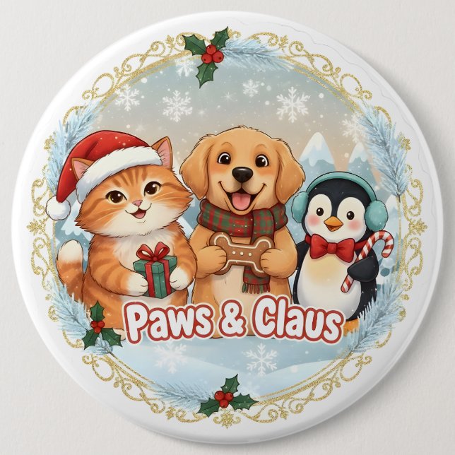 Chapa Redonda De 15 Cm Paws & Claus (Anverso)