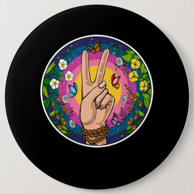 Chapa Redonda De 15 Cm Paz hippie (Anverso)
