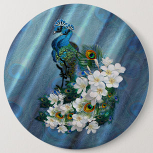 Chapa Redonda De 15 Cm Peacocks y seda metálica verde esmeralda