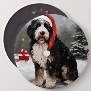 Chapa Redonda De 15 Cm Perro Bernedoodle en Navidades de Nieve