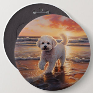 Chapa Redonda De 15 Cm Perro Bichon Frise de Patas Arenosa en Puesta de S