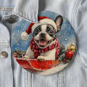 Chapa Redonda De 15 Cm Perro Boston Terrier en Trineo Deja que Nieve Navi