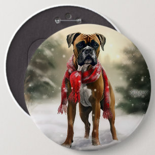 Chapa Redonda De 15 Cm Perro Boxer en Navidad con nieve