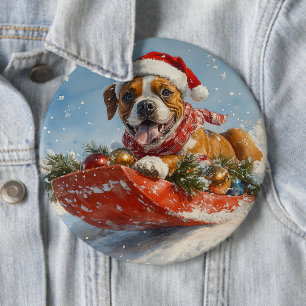Chapa Redonda De 15 Cm Perro Boxer en Trineo Deja que Nieve Navidad