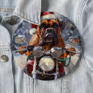 Chapa Redonda De 15 Cm Perro Bullmastiff montando motocicleta Navidad
