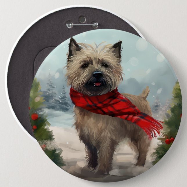 Chapa Redonda De 15 Cm Perro Cairn Terrier en Navidades de la Nieve (Anverso y reverso)