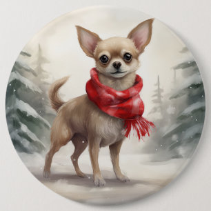 Chapa Redonda De 15 Cm Perro chihuahua en Navidades de nieve