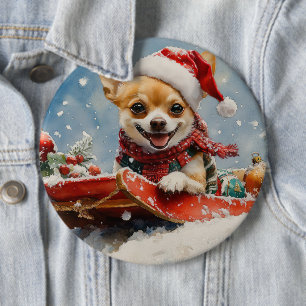 Chapa Redonda De 15 Cm Perro Chihuahua en Trineo Deja que Nieve Navidad