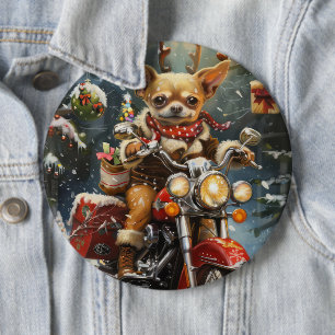 Chapa Redonda De 15 Cm Perro Chihuahua montando motocicleta Navidad 