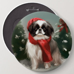 Chapa Redonda De 15 Cm Perro Chin Japonés en Navidad de Nieve 