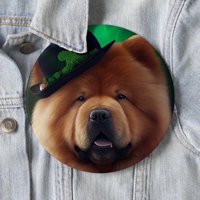Chapa Redonda De 15 Cm Perro Chow Chow con vestido de San Patricio (In situ)