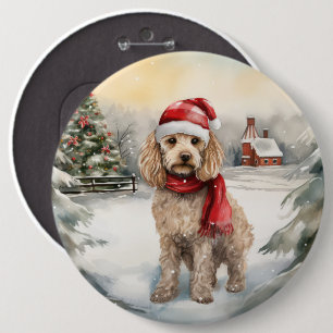 Chapa Redonda De 15 Cm Perro Cockapoo en Navidades de nieve