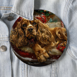Chapa Redonda De 15 Cm Perro Cocker Spaniel Navideño Festivo