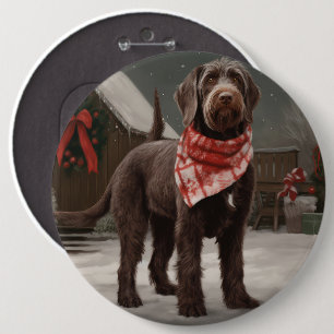 Chapa Redonda De 15 Cm Perro con cabello alambrado apuntando en Navidades