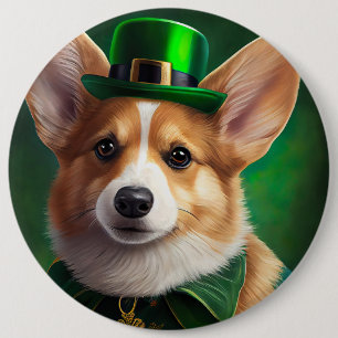 Chapa Redonda De 15 Cm Perro Corgi con vestido del Día de San Patricio