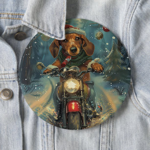 Chapa Redonda De 15 Cm Perro Dachshund montando motocicleta Navidad