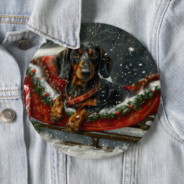 Chapa Redonda De 15 Cm Perro Dachshund Navidad Festiva (In situ)