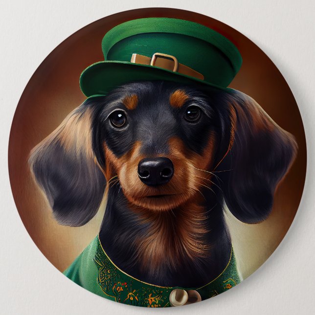 Chapa Redonda De 15 Cm Perro de Dachshund con vestido de San Patricio (Anverso)