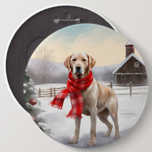 Chapa Redonda De 15 Cm Perro de Labrador en Navidades de nieve