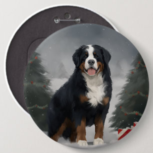 Chapa Redonda De 15 Cm Perro de montaña bernés en Navidad con nieve