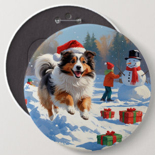 Chapa Redonda De 15 Cm Perro de pastor de Shetland corriendo en la nieve 