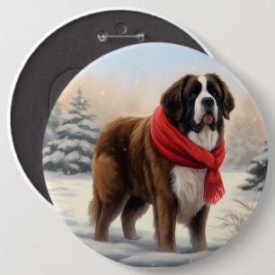 Chapa Redonda De 15 Cm Perro de San Bernardo en Navidades de Nieve