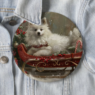 Chapa Redonda De 15 Cm Perro Esquimal Americano Navidad Festiva 