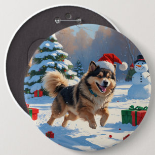 Chapa Redonda De 15 Cm Perro finlandés de Laponia corriendo en la nieve c