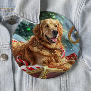 Chapa Redonda De 15 Cm Perro Golden Retriever Navidad Festiva