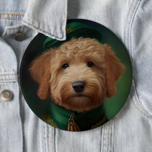 Chapa Redonda De 15 Cm Perro Goldendoodle con vestido del Día de San Patr